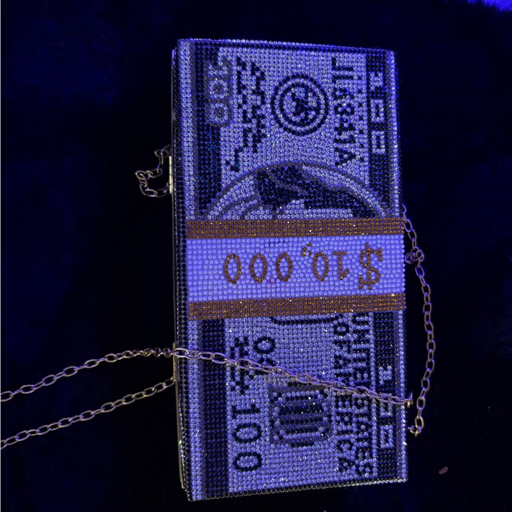 Rhinestone Money Clutch with Gold Chain